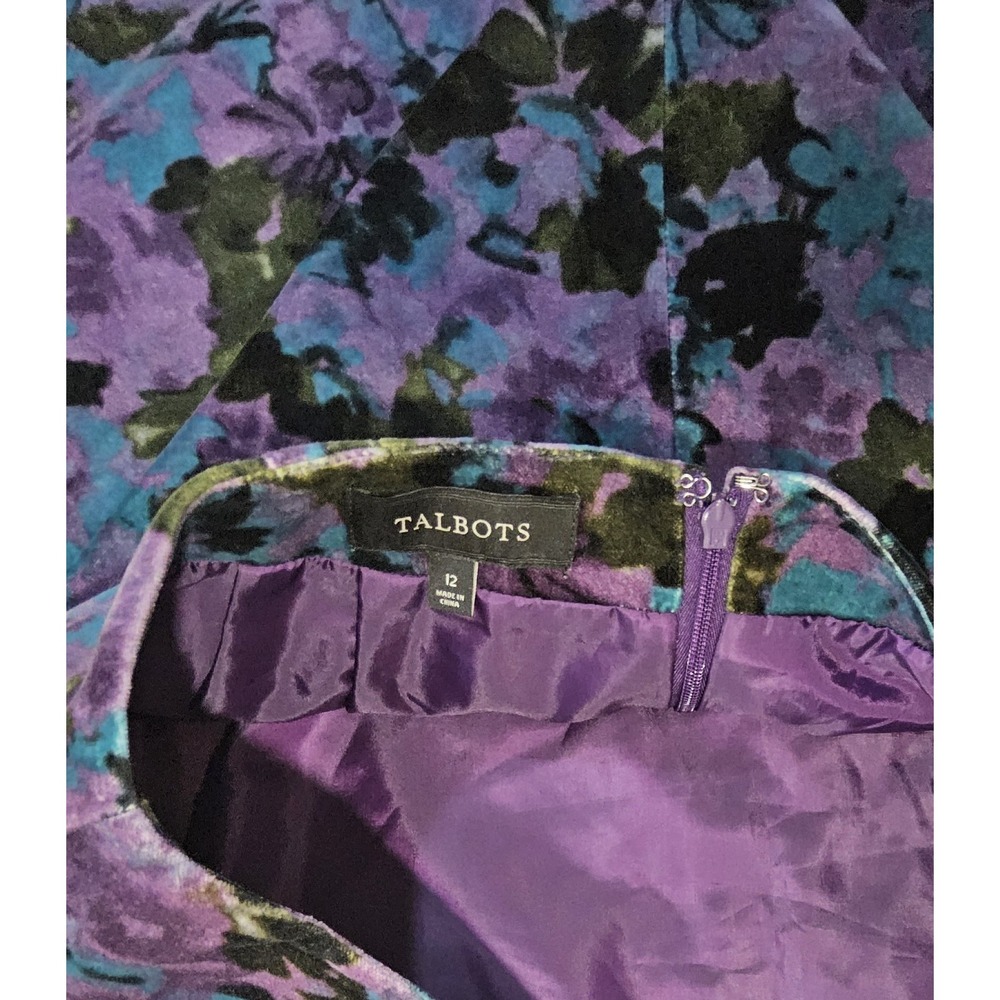 Talbots Skirt Sz 12 Velvet Purple Blue Black Satin Lined Knee Length - Picture 5 of 6